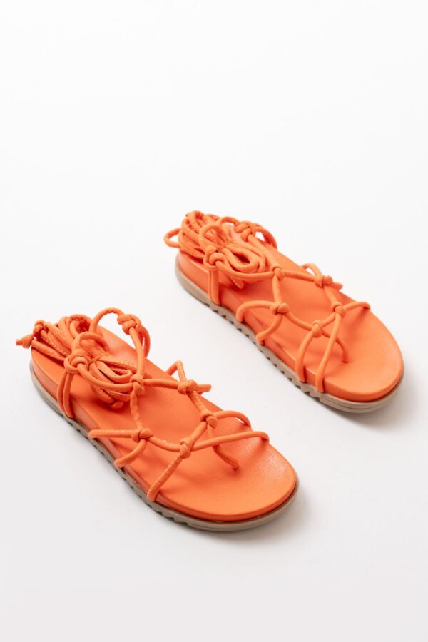 1001-1001 Orange Bilekten Bağcıklı Kadın Sandalet - Görsel 4