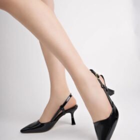 ST-002 Siyah Rugan Günlük 7 cm Topuklu Bayan Ayakkabı
