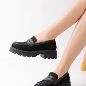 746-759 Siyah Süet Günlük Yüksek Tabanlı Loafer Ayakkabı