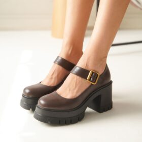 NVL-1006 Kahverengi Günlük Yüksek Topuklu Platform Loafer Kadın Ayakkabı