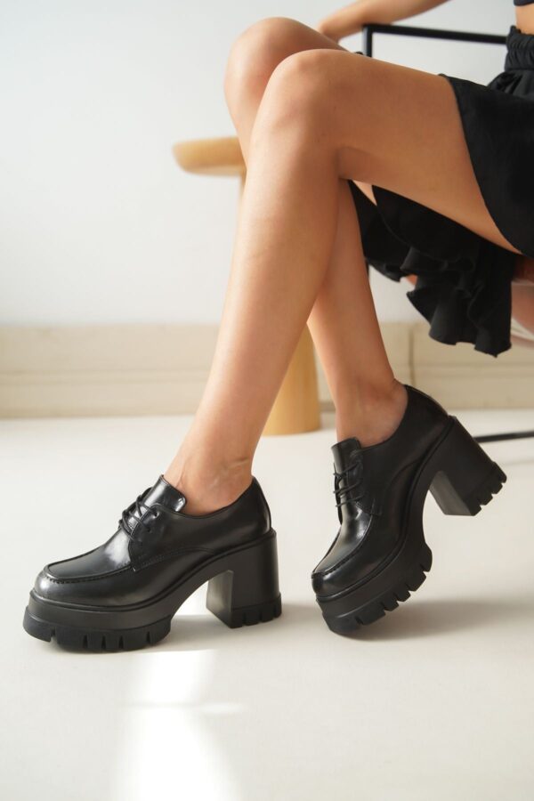 NVL-507 Siyah Günlük Yüksek Topuklu Platform Loafer Kadın Ayakkabı - Görsel 3