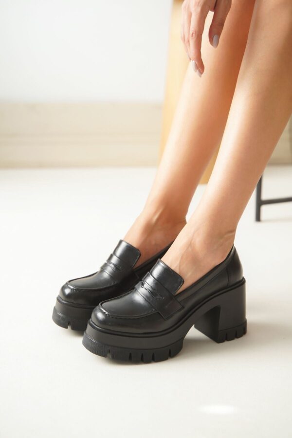 NVL-506 Siyah Günlük Yüksek Topuklu Platform Loafer Kadın Ayakkabı - Görsel 2