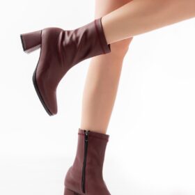 MSK-033 Bordo Topuklu Fermuarlı Kadın Bot