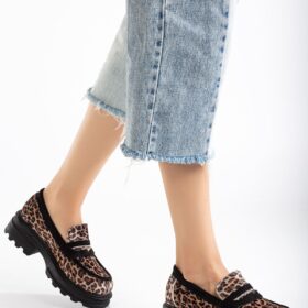746-759 Leopar Günlük Yüksek Tabanlı Loafer Ayakkabı