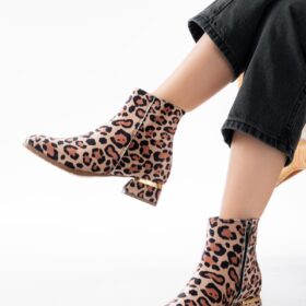 RM-500 Leopar Topuklu Fermuarlı Günlük Kadın Bot