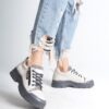 AGATHA Bağcıklı Fermuarlı Ortopedik Taban Cilt Kadın Sneaker Ayakkabı GT Krem