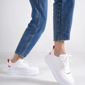 ALESSI Bağcıklı Ortopedik Taban Kadın Sneaker Ayakkabı BT Beyaz/Turuncu
