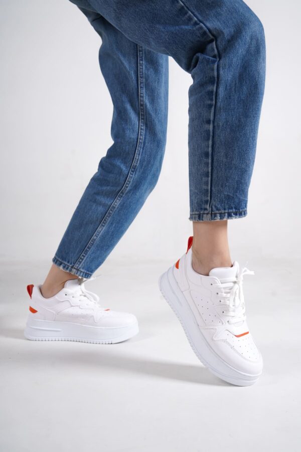 ALESSI Bağcıklı Ortopedik Taban Kadın Sneaker Ayakkabı BT Beyaz/Turuncu - Görsel 2