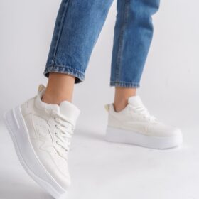 ALESSI Bağcıklı Ortopedik Taban Kadın Sneaker Ayakkabı BT Kırık Beyaz