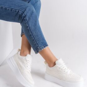 ALESSI Bağcıklı Ortopedik Taban Kadın Sneaker Ayakkabı BT Kırık Beyaz