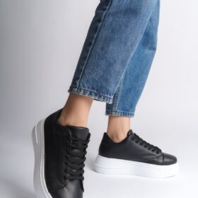 BIANA Bağcıklı Ortopedik Taban Kadın Sneaker Ayakkabı BT Siyah