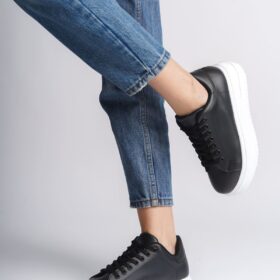BIANA Bağcıklı Ortopedik Taban Kadın Sneaker Ayakkabı BT Siyah