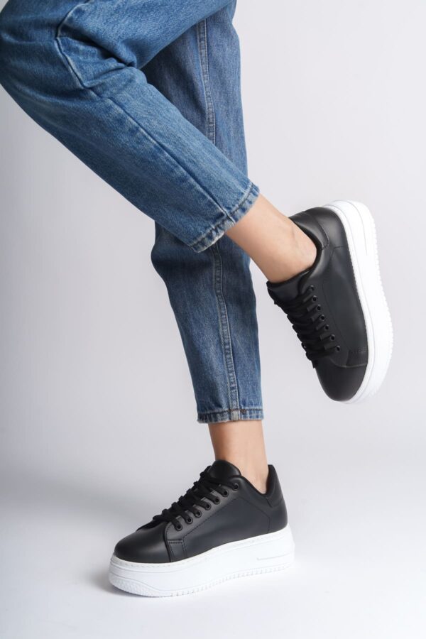 BIANA Bağcıklı Ortopedik Taban Kadın Sneaker Ayakkabı BT Siyah - Görsel 2
