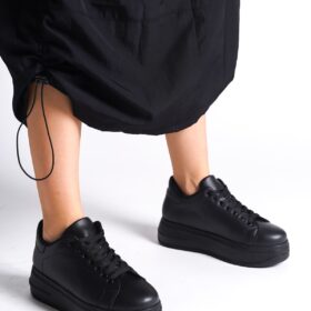 BIANA Bağcıklı Ortopedik Taban Kadın Sneaker Ayakkabı ST Siyah