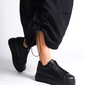 BIANA Bağcıklı Ortopedik Taban Kadın Sneaker Ayakkabı ST Siyah