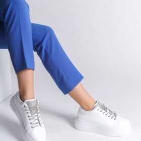 DELLA Bağcıklı Ortopedik Taban Taşlı Kadın Sneaker Ayakkabı BT Beyaz