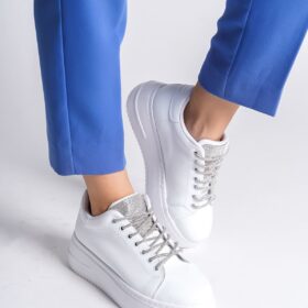 DELLA Bağcıklı Ortopedik Taban Taşlı Kadın Sneaker Ayakkabı BT Beyaz
