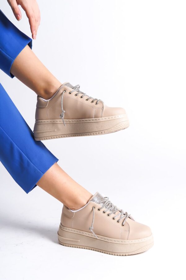 DELLA Bağcıklı Ortopedik Taban Taşlı Kadın Sneaker Ayakkabı TT Ten - Görsel 2