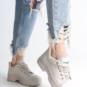 JANE Bağcıklı Ortopedik Taban Cilt Kadın Sneaker Ayakkabı KT Krem