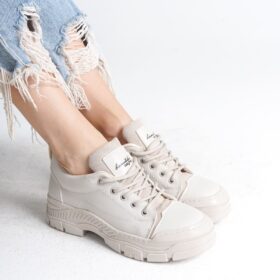 JANE Bağcıklı Ortopedik Taban Cilt Kadın Sneaker Ayakkabı KT Krem