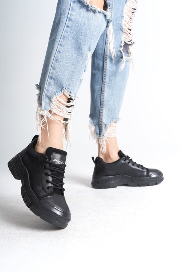 JANE Bağcıklı Ortopedik Taban Cilt Kadın Sneaker Ayakkabı ST Siyah - Görsel 2