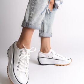 PARIS Bağcıklı Ortopedik Taban Kadın Sneaker Ayakkabı BT Beyaz