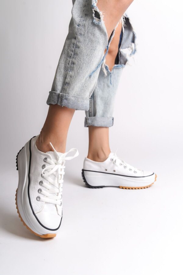 PARIS Bağcıklı Ortopedik Taban Kadın Sneaker Ayakkabı BT Beyaz - Görsel 2