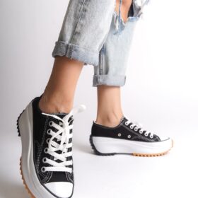 PARIS Bağcıklı Ortopedik Taban Kadın Sneaker Ayakkabı BT Siyah