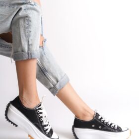 PARIS Bağcıklı Ortopedik Taban Kadın Sneaker Ayakkabı BT Siyah