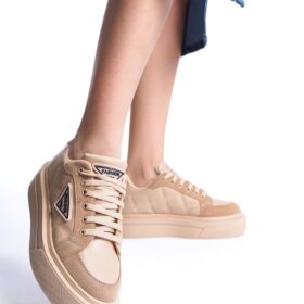 PRAG Bağcıklı Ortopedik Taban Desenli Kadın Sneaker Ayakkabı TT Ten