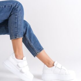 VALENCIA Bağcıksız Cırt Cırtlı Ortopedik Taban Kadın Sneaker Ayakkabı BT Beyaz