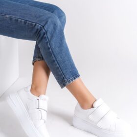 VALENCIA Bağcıksız Cırt Cırtlı Ortopedik Taban Kadın Sneaker Ayakkabı BT Beyaz