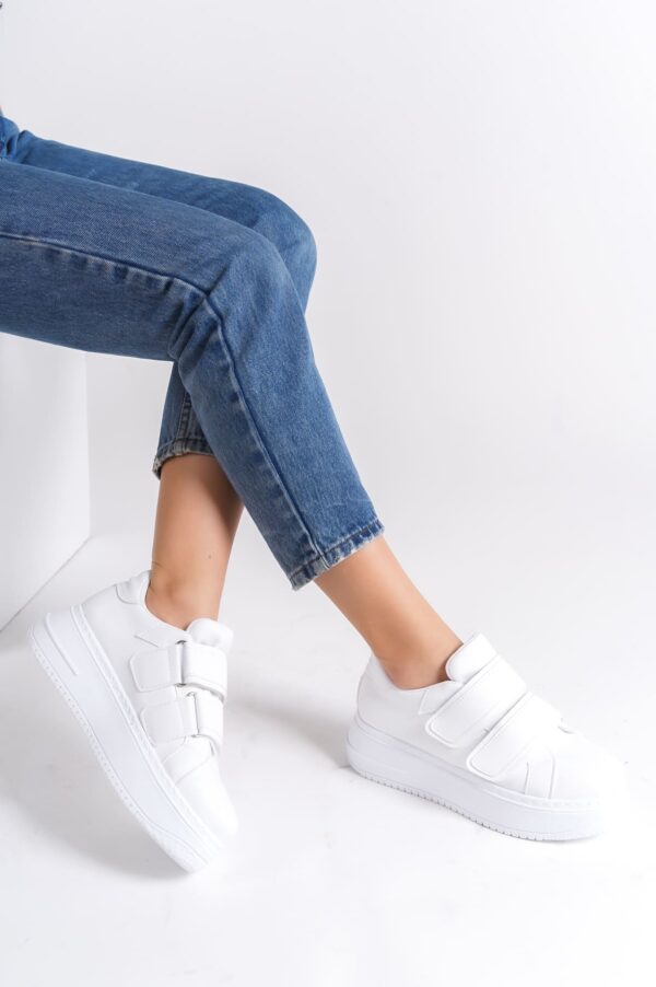 VALENCIA Bağcıksız Cırt Cırtlı Ortopedik Taban Kadın Sneaker Ayakkabı BT Beyaz - Görsel 2