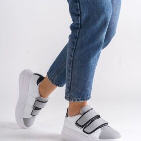 VALENCIA Bağcıksız Cırt Cırtlı Ortopedik Taban Kadın Sneaker Ayakkabı BT Beyaz/Gri