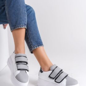 VALENCIA Bağcıksız Cırt Cırtlı Ortopedik Taban Kadın Sneaker Ayakkabı BT Beyaz/Gri