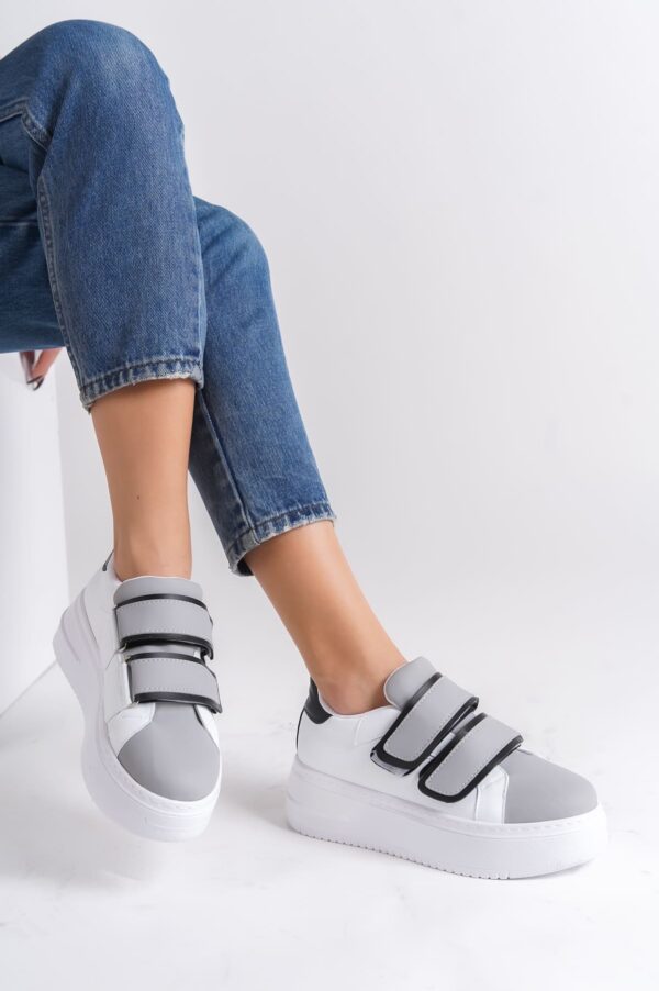 VALENCIA Bağcıksız Cırt Cırtlı Ortopedik Taban Kadın Sneaker Ayakkabı BT Beyaz/Gri - Görsel 2
