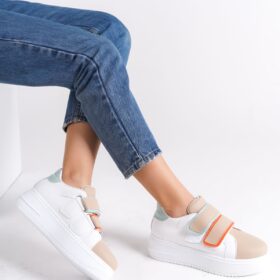 VALENCIA Bağcıksız Cırt Cırtlı Ortopedik Taban Kadın Sneaker Ayakkabı BT Beyaz/Ten