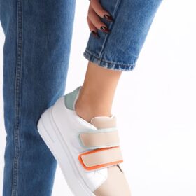 VALENCIA Bağcıksız Cırt Cırtlı Ortopedik Taban Kadın Sneaker Ayakkabı BT Beyaz/Ten