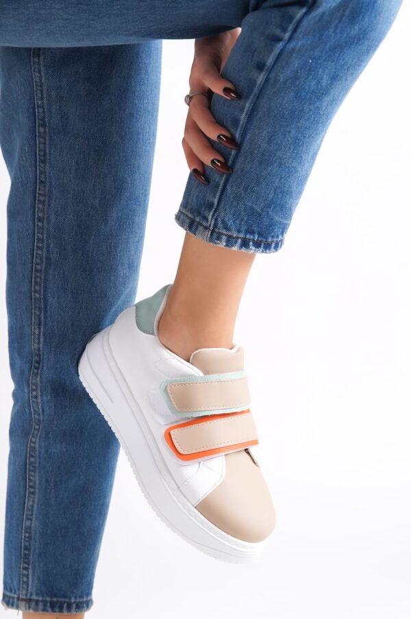VALENCIA Bağcıksız Cırt Cırtlı Ortopedik Taban Kadın Sneaker Ayakkabı BT Beyaz/Ten - Görsel 2