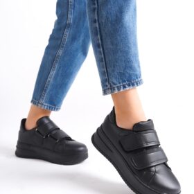 VALENCIA Bağcıksız Cırt Cırtlı Ortopedik Taban Kadın Sneaker Ayakkabı ST Siyah