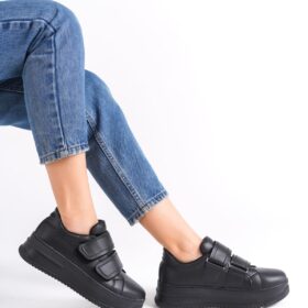 VALENCIA Bağcıksız Cırt Cırtlı Ortopedik Taban Kadın Sneaker Ayakkabı ST Siyah