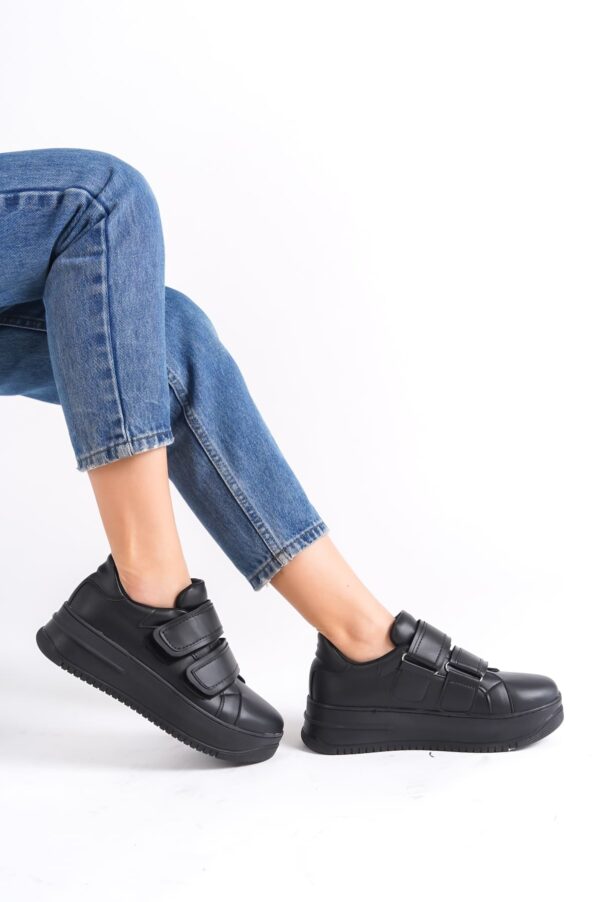 VALENCIA Bağcıksız Cırt Cırtlı Ortopedik Taban Kadın Sneaker Ayakkabı ST Siyah - Görsel 2