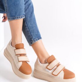 VALENCIA Bağcıksız Cırt Cırtlı Ortopedik Taban Kadın Sneaker Ayakkabı TT Ten/Kahve