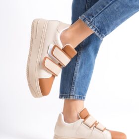 VALENCIA Bağcıksız Cırt Cırtlı Ortopedik Taban Kadın Sneaker Ayakkabı TT Ten/Kahve