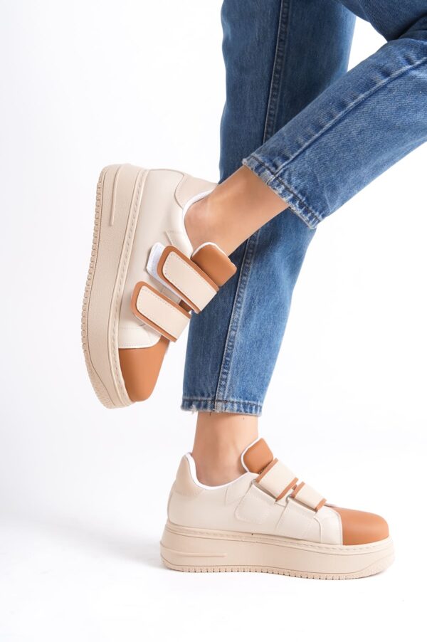 VALENCIA Bağcıksız Cırt Cırtlı Ortopedik Taban Kadın Sneaker Ayakkabı TT Ten/Kahve - Görsel 2